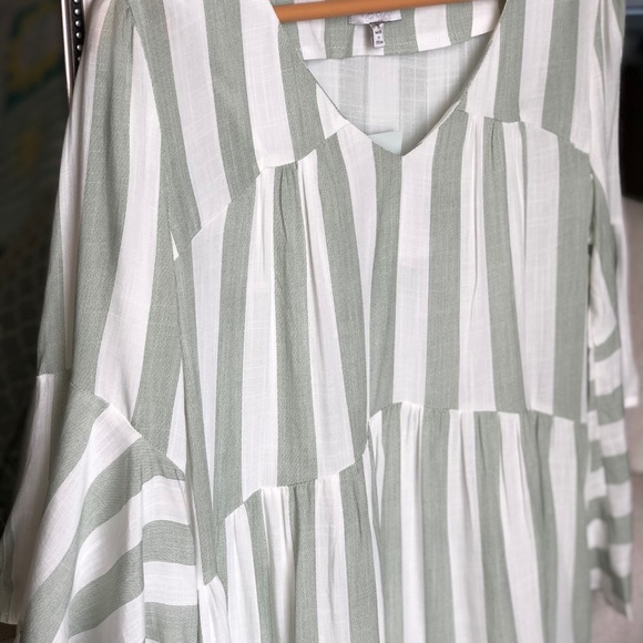 Stripe V-Neck Tier Dress with Bell Sleeves - Picture 8 of 8